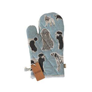 Woof Dog Print Set of one Oven Glove, One Trivet, Tea Towel Set of Two